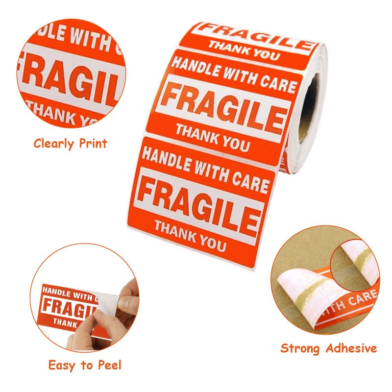 SJPACK 2000 Fragile Stickers 4 Rolls 2" x 3" Fragile - Handle with Care - Thank You Shipping Labels Stickers (500 Labels/Roll) - Image 5